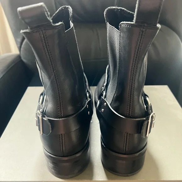 All Saints Salome Black Ankle Harness Biker Boots Punk Goth New in Box - Picture 7 of 9